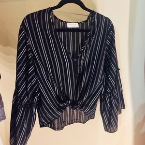3 for $25 New B&W Striped Tie Top w. Flare Sleeves